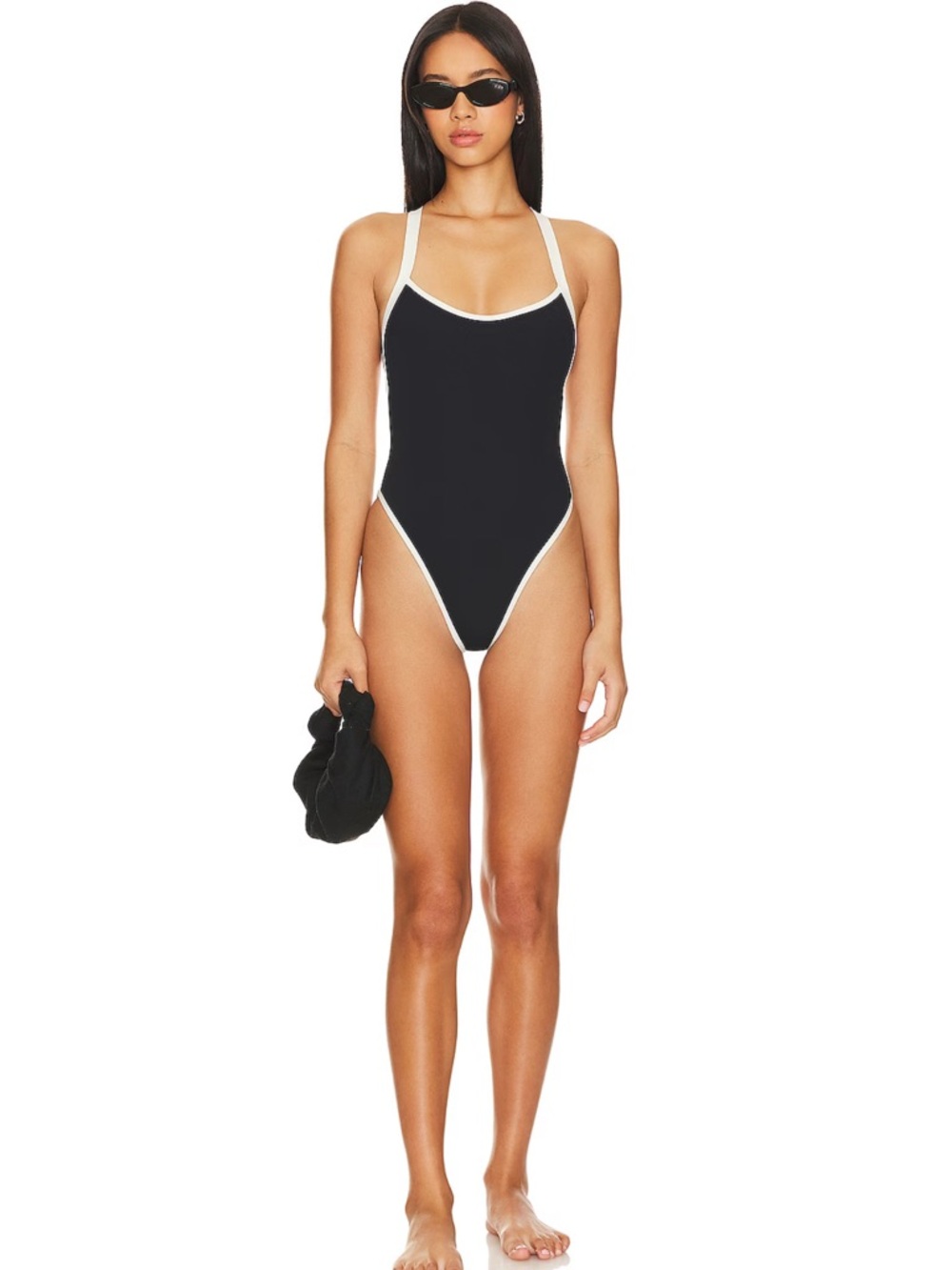 l*space Black One-Piece Swimsuit with White Contrast Trim
